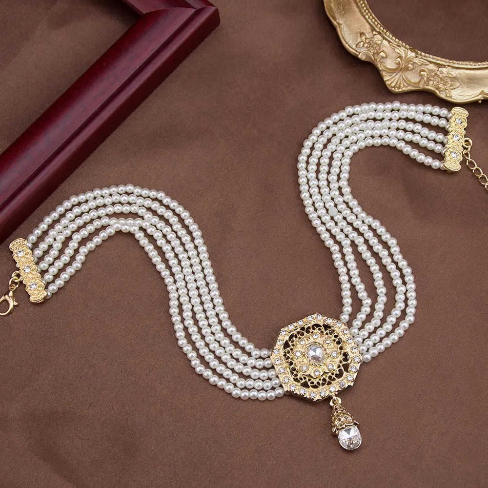 Sunspicems شيك المغرب مجوهرات سلسلة من الخرز المختنق قلادة للنساء الذهب اللون مربع شبكة قلادة العربية الزفاف بيجو