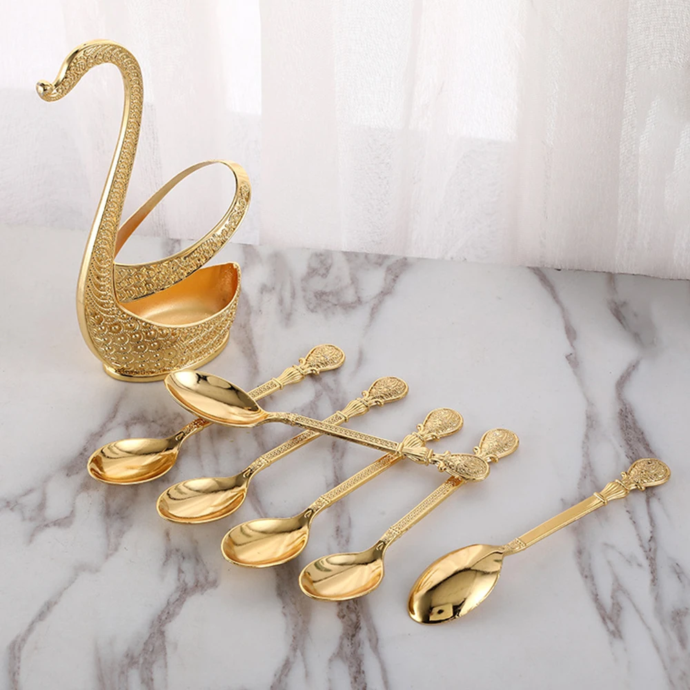 Stainless Steel Creative Dinnerware Set Decorative Swan Base Holder with 6 Spoons for Coffee Fruit Dessert Stirring Mixing cutlery set western style cutlery set picnic cutlery set stainless steel cutlery set camping cutlery set wooden cutlery set ceramic dinnerware set