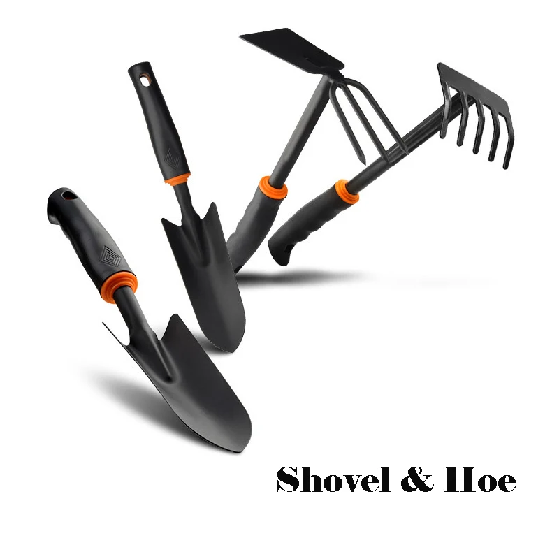 Black Rubber Handle Gardening Garden Small Shovel Four-piece Set 5 Tooth Harrow Hoe Dual-purpose Shovel Garden Tools 3