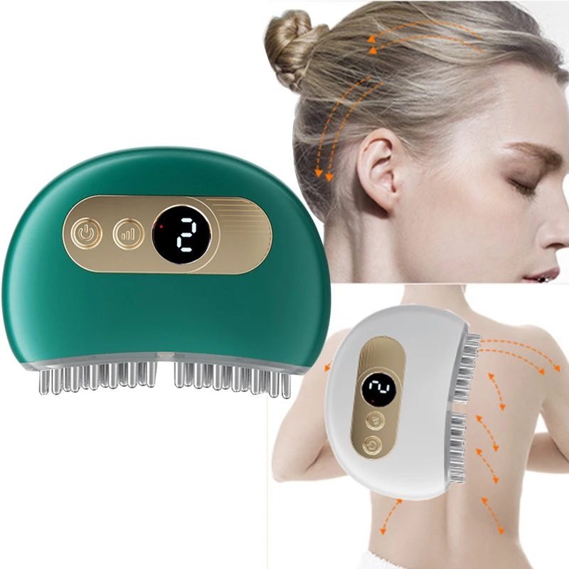 9-speed Vibration Heating Electric TENS Guasha Scraping Board Brush Facial Back Head Dredging Meridian Relaxation Massage Device_voghion.com