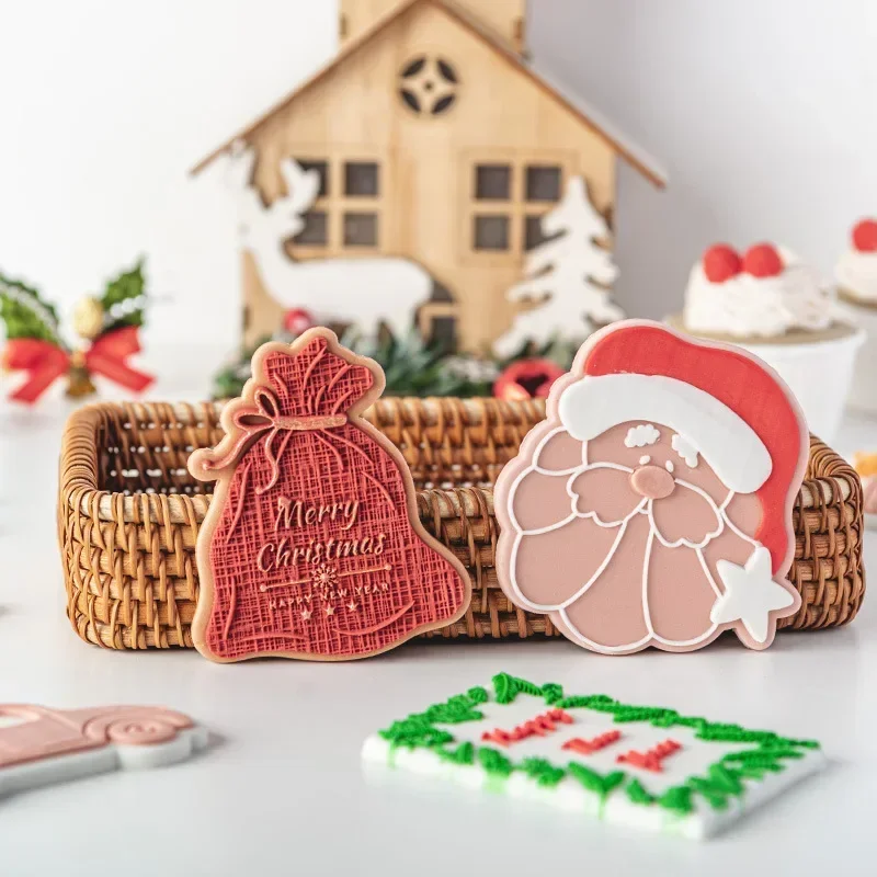 

New Acrylic Cartoon Christmas Fondant Cookie Embosser Mold New Year Holiday Stamp DiyBaking Accessories Dessert Cake Decorating