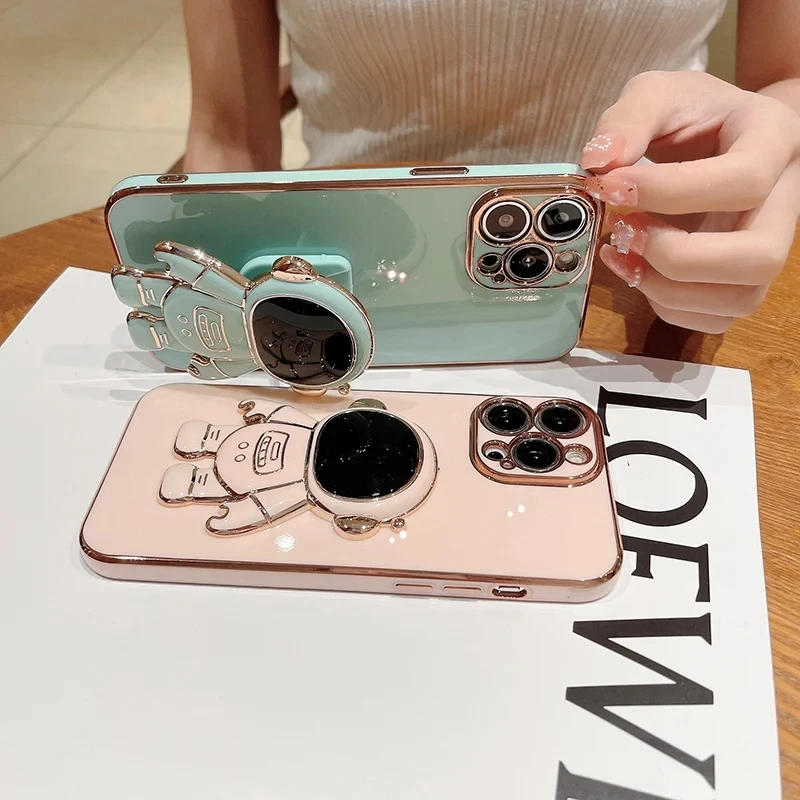 Luxury Plated Space Astronaut Ring Holder Phone Case Cover
