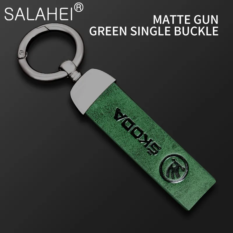 1PC Leather Car Keychain Emblem Key Decoration Ring For Skoda Fabia 1 2