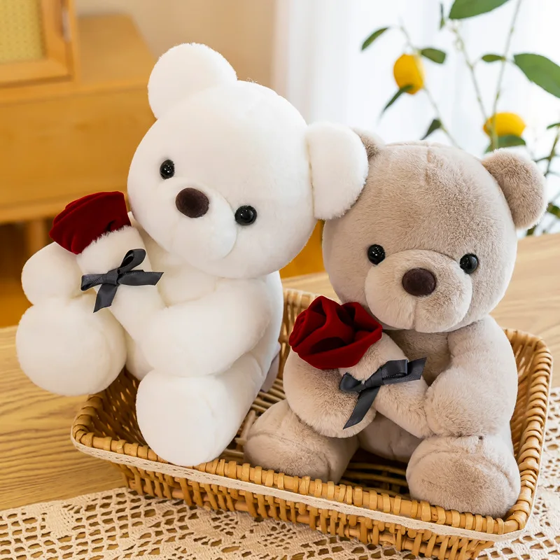 

Cute Soft Bear Stuffed Doll Teddy Bear With Roses Plush Toy Romantic Gift For Lover Home Decor Valentine's Day Gifts For Girls