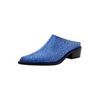 2025 New Mules Baotou Pointed Thick Heel Medium Heel Rhinestone Large Women's Slippers Half Slippers Women Shoes for Women - Image 5