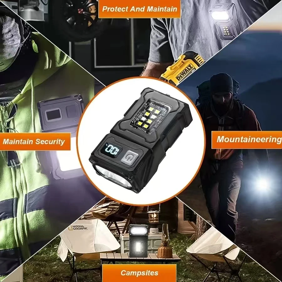 LED Flashlights Multifunctional COB Flashlight Ajustable Angle Outdoor Torch Portable Keychain Light Magnetic Camping Warning Lamp