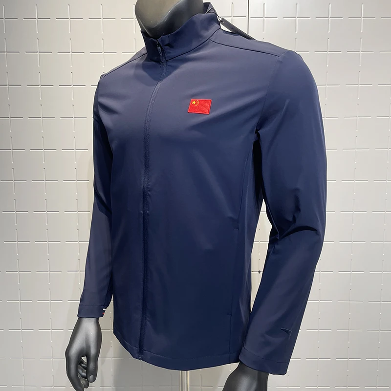 안타 비즈니스 스타일 국기 패턴 직조 재킷 스탠드 칼라 오픈 가디건 남성 스포츠웨어 캐주얼 비즈니스 코트