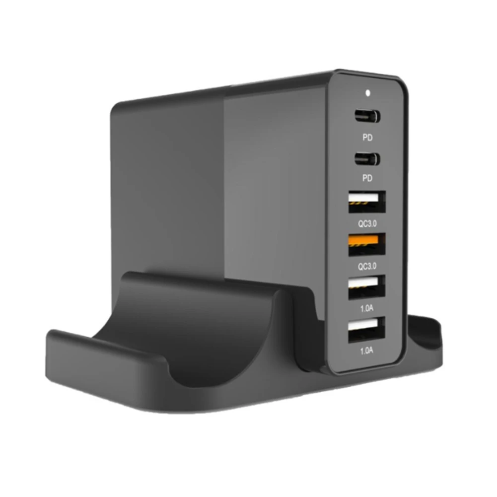 

75W USB Charger PD QC3.0 Dual Protocol Fast Charge 6 Port Multi USB Quick Charger Station for iPhone Tablet(EU Plug)