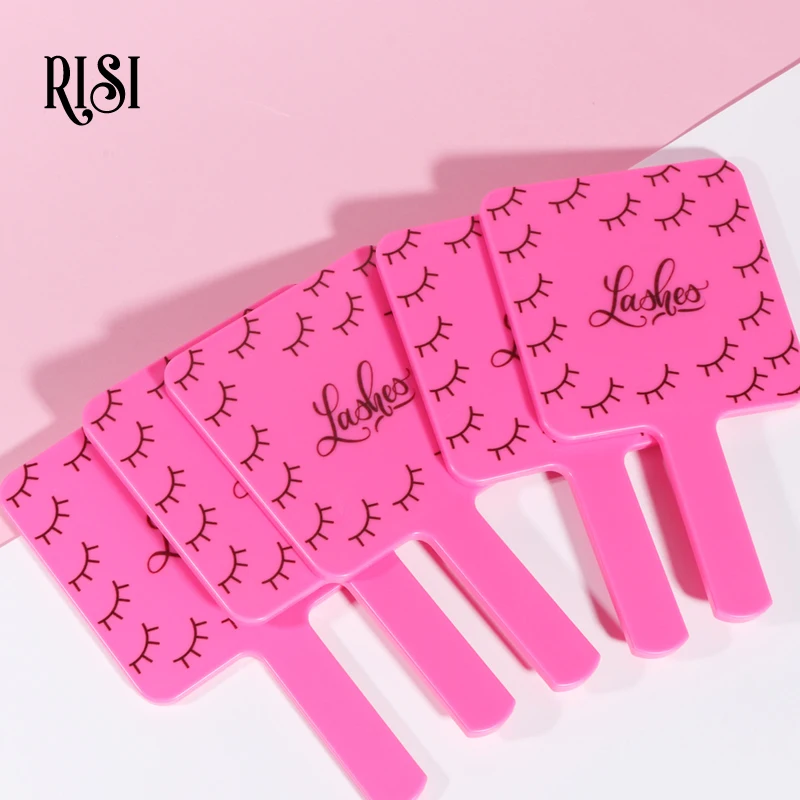 

RISI Lovely Private LOGO Eyelash Extension Handheld Makeup Mirror Fashion Eyelash Mirror With Handle