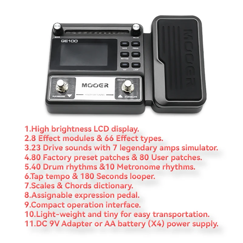 MOOER ギターペダル GE100 ポータブルマルチエフェクター ドラムマシン