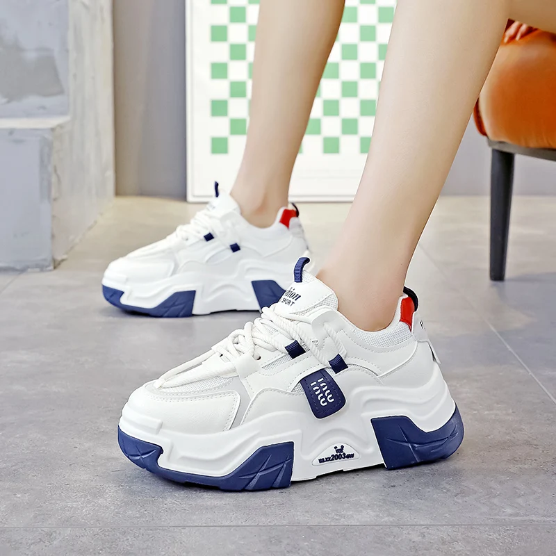 

Женские кроссовки на толстой подошве, Повседневные Удобные кроссовки на шнуровке для улицы, новинка весны 2024