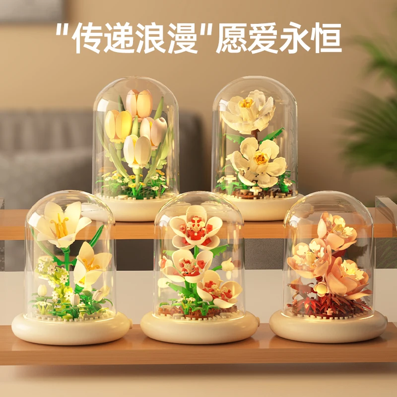 Eternal Flower Bouquet Bonsai Potted Plant Micro Building Blocks Model Home Decoration Toy For Kid Birthday Gift 19