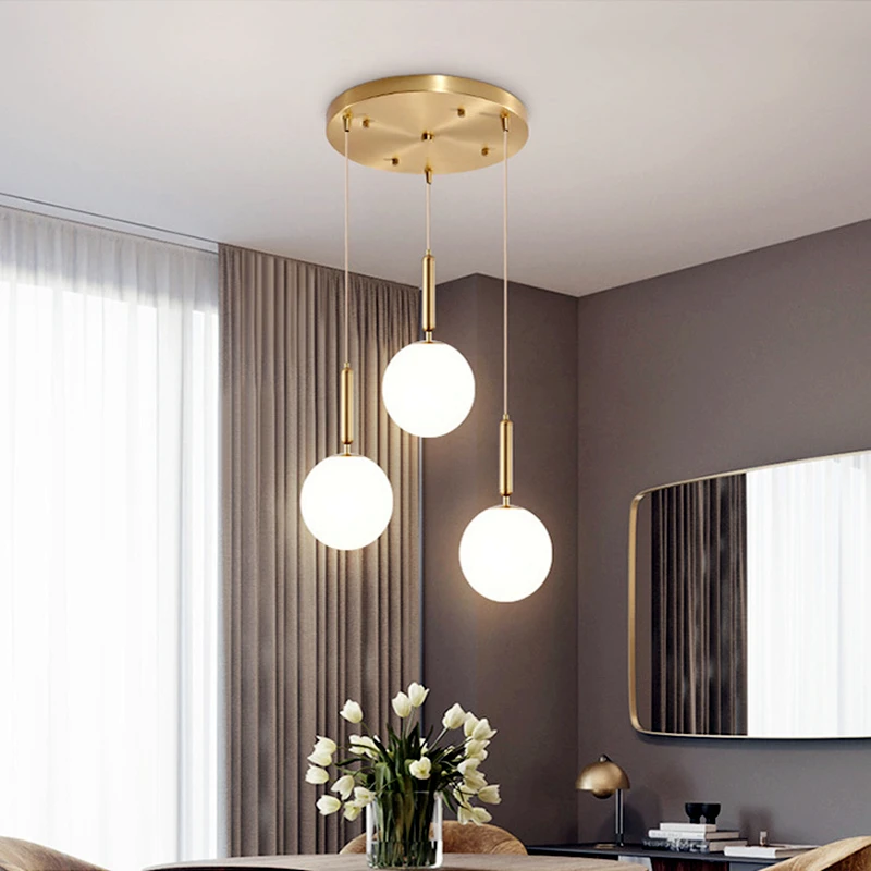 Pendant Lights Chandelier Lighting Pendant Lamp Ceiling Light Modern LED Glass Pendant Light Brass Black Milk Ball Chandeliers Lighting For Bedroom Dining Stairs Ceiling Hanging Lamp Lustres