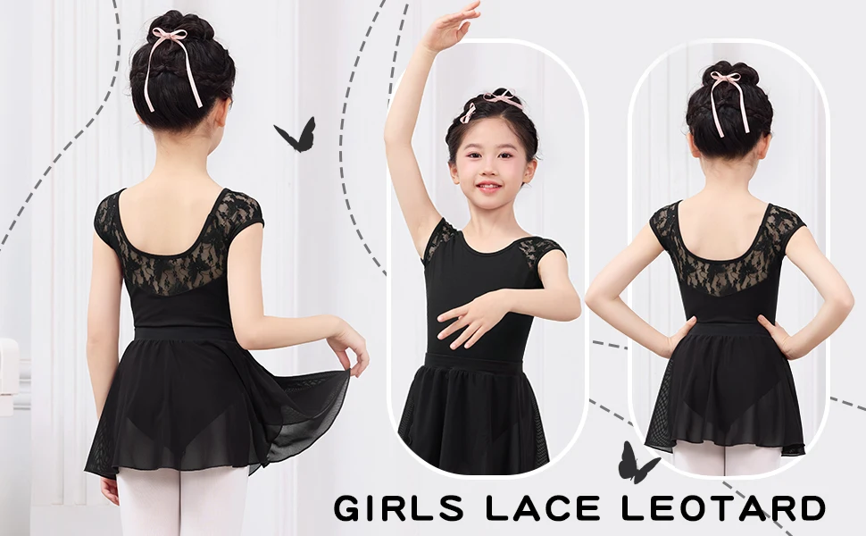 Kinder Ballett Trikot Mädchen Mesh Patchwork U-back Dance Trikot Schwarz Gymnastik Body Geöffneter Gabelung Tanz Kostüme Skate Tragen – Detail 8