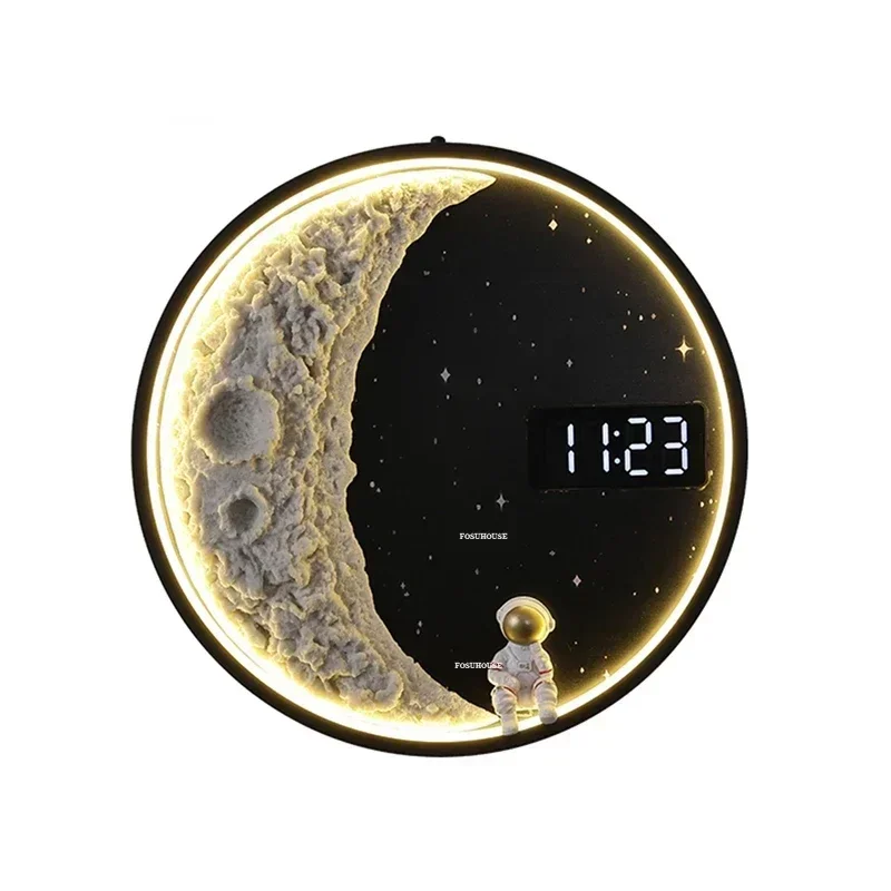 Modern Moon Wall Lamp Creative Home Decor with Clock Room Decoration Hanging Decorations Simple Bedroom Bedside Atmosphere Lamp 2