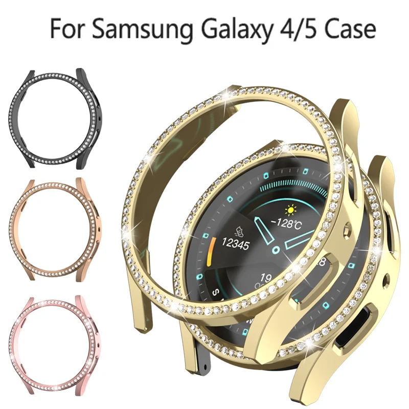 

Алмазный чехол для Samsung Galaxy Watch 4/5 40 мм 44 мм, ажурный защитный чехол, двухрядный блестящий чехол-бампер с кристаллами без экрана
