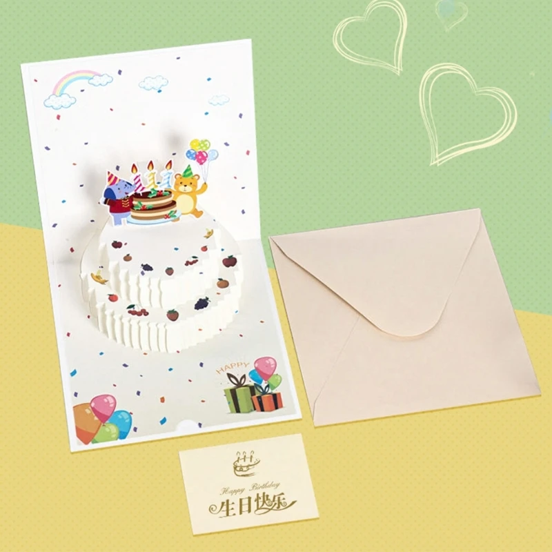 3D Pop up Cake Birthday Greeting Card Surprise Mysterious Cards for Children Present New Year Blessing Supplies