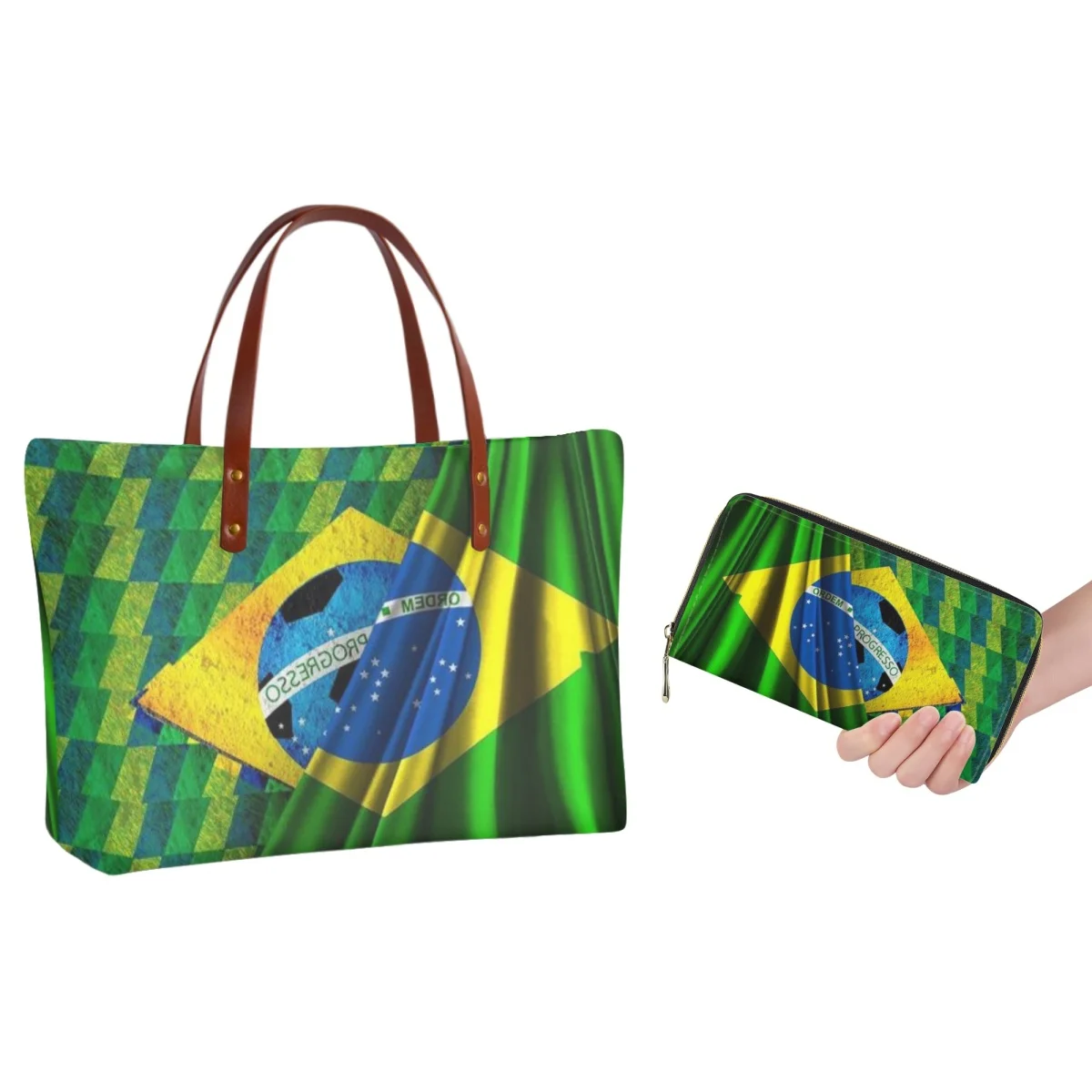 FORUDESIGNS Ladies Handbag Brazil Flag Folded Design Ladies Handbag Soccer Pattern Fashion Ladies Hand Purse Combination