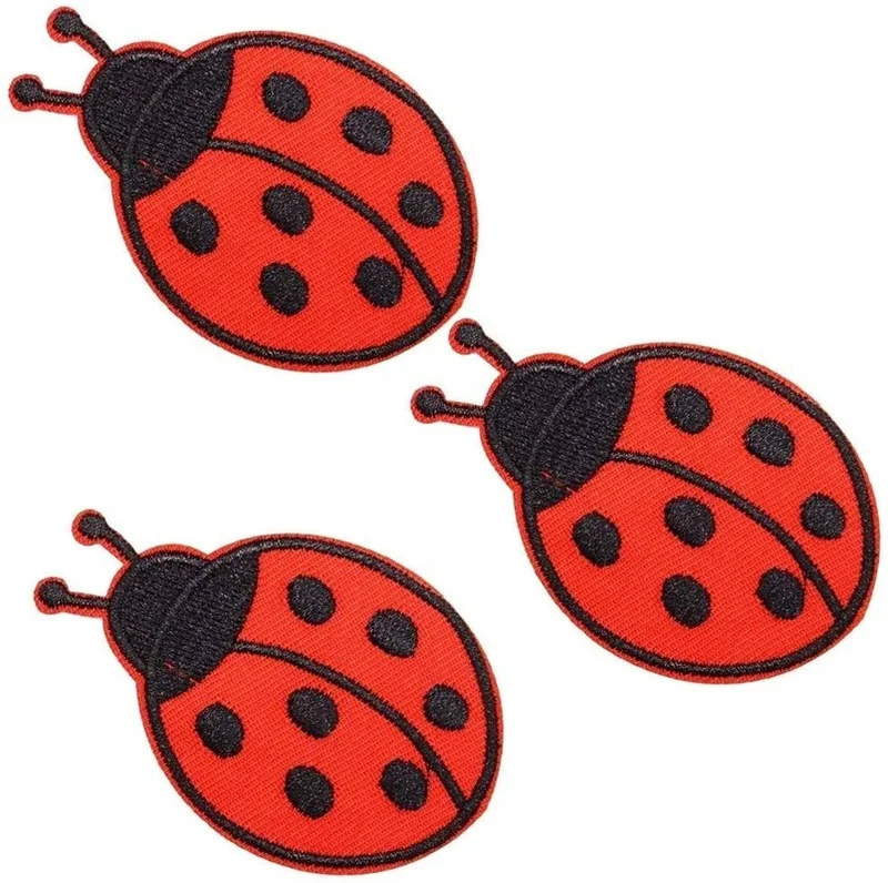 3 Pcs Iron on Small Insect Patch Cute 7 Stars Red Ladybug Denim Sew on/Iron on Applique for Jackets/Backpacks/Clothing DIY Craft