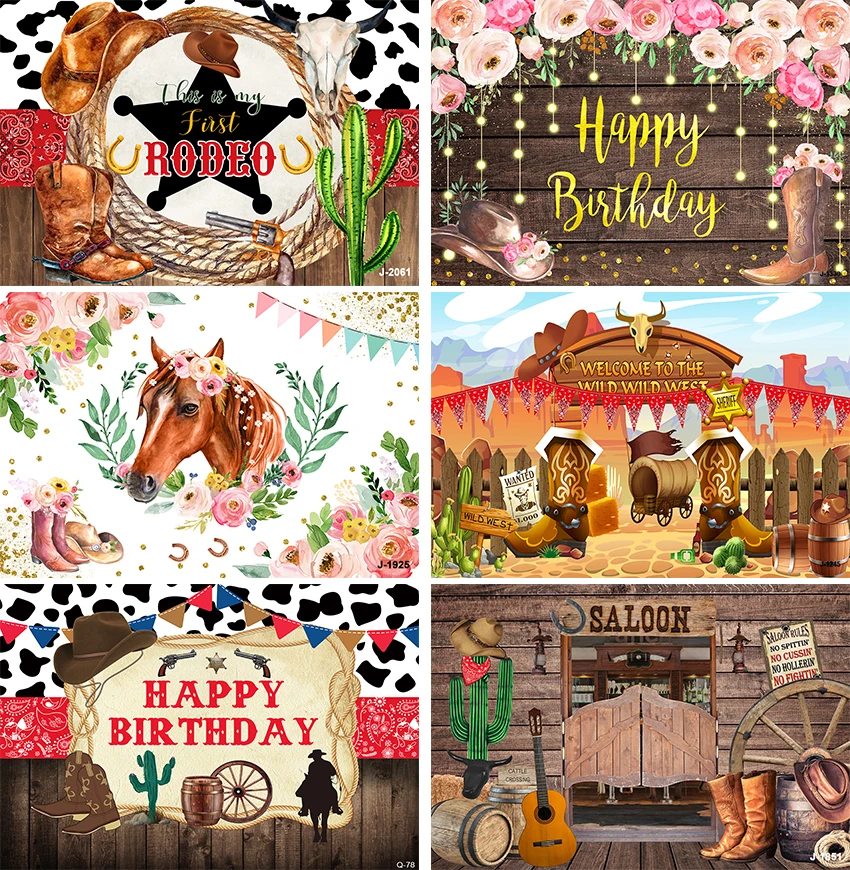 My First Rodeo Birthday Background Wild West Rustic Country Cowboy Boot Party Decoration Banner Sfondo Photo Booth