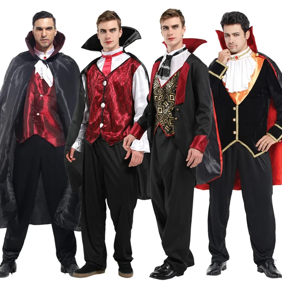 QWUVEDS Costume D'Halloween - 2 Extrémités D'Halloween - Chemise Imprimée Taches De Sang - Manches Longues - Col Rabattu - Chemise Sans Manches Pour Homme, Bordeaux, M