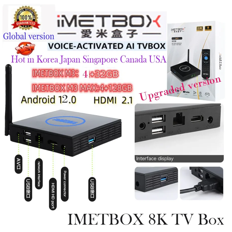 

2024 New IMETBOX M3 MAX Android TV Box with Voice Control, 128G, Hot in Canada USA SG overseas Chinese Pk EVPAD SVICLOUD