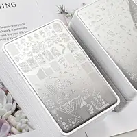 French Nail Art Stamping Plate 14.5X9.5cm Geometry Wave Line Drawing Templates Flower Lace Stamp Nail Charm Mold Stencil Tools @ 2