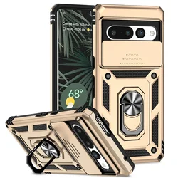 Enhanced Protective Armor Case with Slide Camera Lens and Magnetic Kickstand for Google Pixel 9A (Gold)