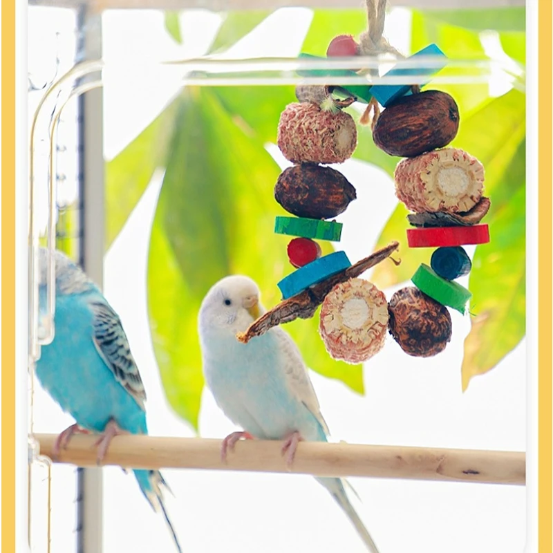 Bird Parrot Chewing Toy Natural Corn Cob Loofah Logs Bark Fruit Wood Combination for Birdcage Hanging Decoration
