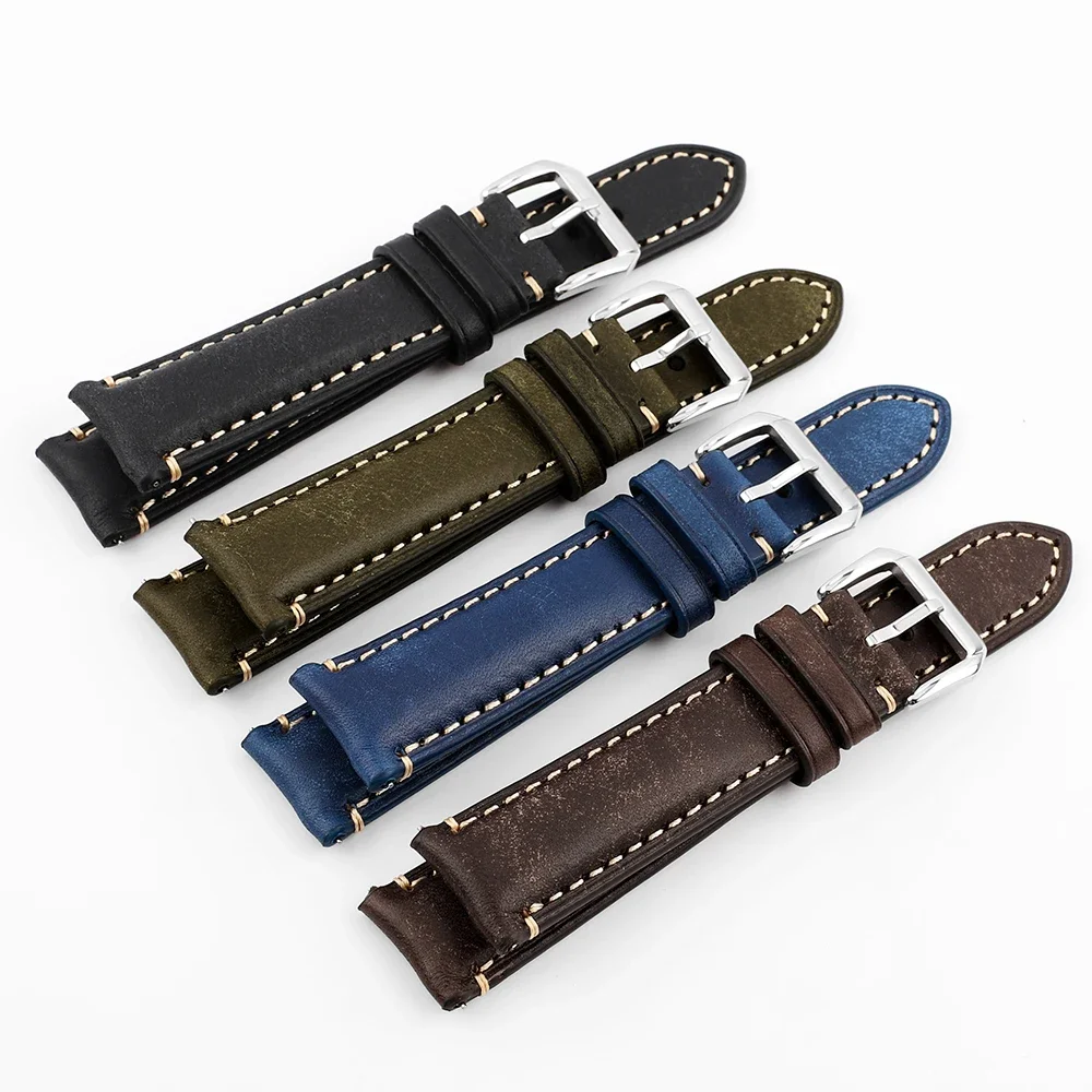 Vintage Genuine Leather Watch Strap with Quick Release Pin Buckle - Universal Bracelet Wristband Accessories