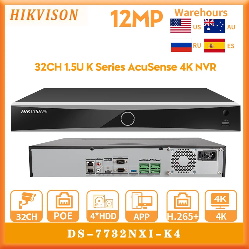 Hikvision Ds-7732Nxi-K4 32Ch 1.5U K Series Acusense 4K Nvr Motion Detection 2.0 Videoregistratore Di Rete Di Riconoscimento Del Veicolo Umano