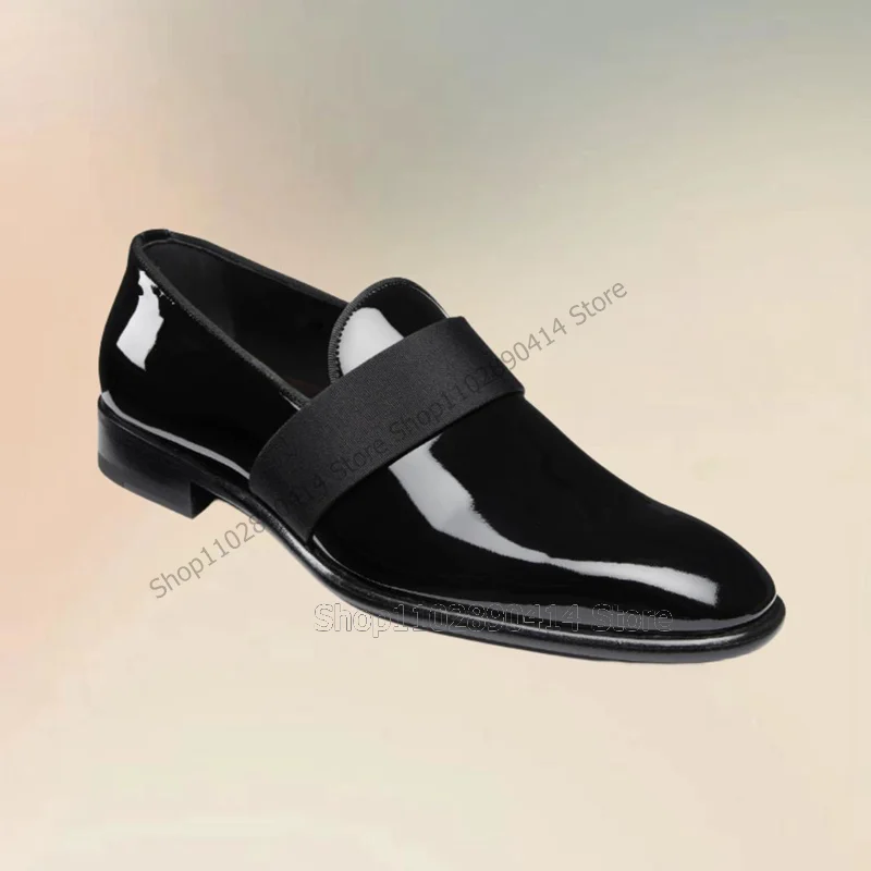 

Black Patent Leather Riband Decor Men Loafers Fashion Slip On Men Shoes Luxurious Handmade Party Banquet Office Men Dress Shoes