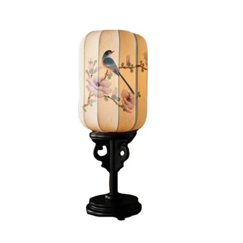 Chinese Cloth Art Table Lamp Small Hand-Painted Teen Silk Night Lights Advanced Sense Study Bedroom Bedside Lamp