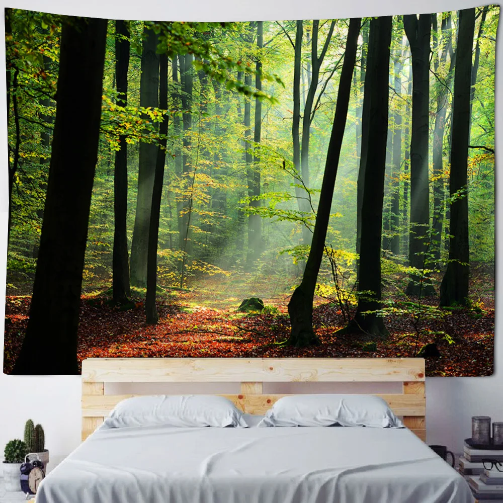 Beautiful natural forest printed wall tapestry, cheap hippie wall hanging, Bohemian wall blanket, mandala home art decoration