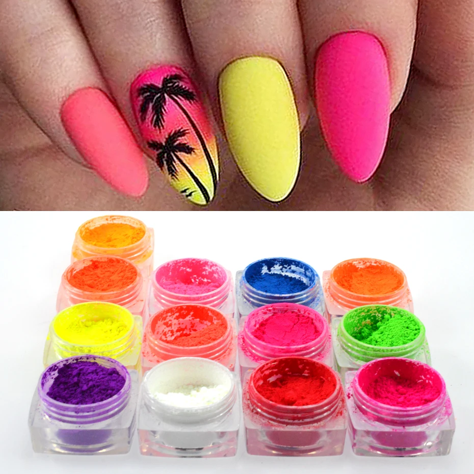 Neon pigments nail art. Nail ideas with pigments. Neon summer nail art with  pigments. Summer nails 