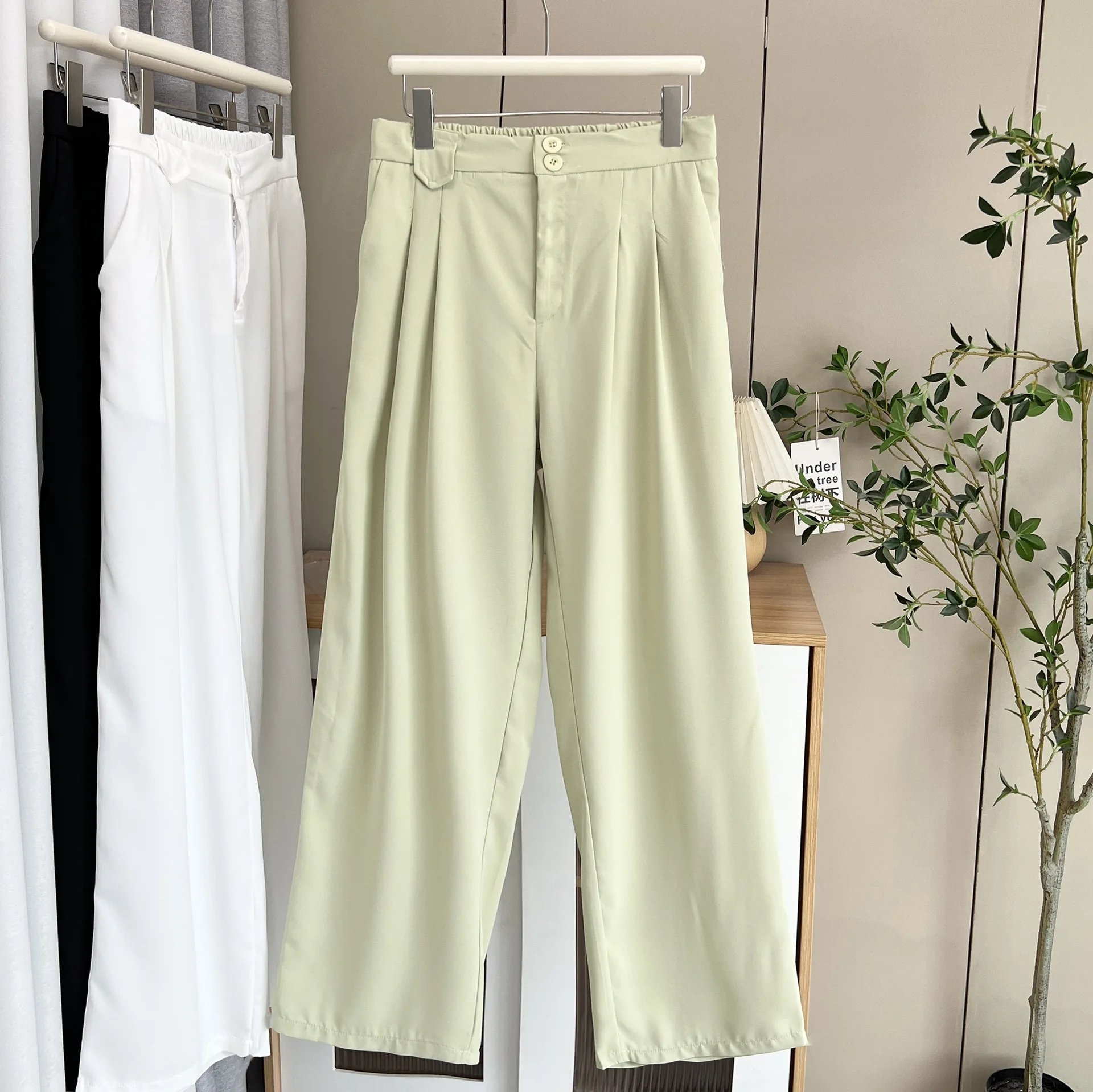 Fashion Plus Size Women's Wide Leg Pants Autumn New Style Elegant Casual Two Button Placket Full Length Suit Trousers 1706