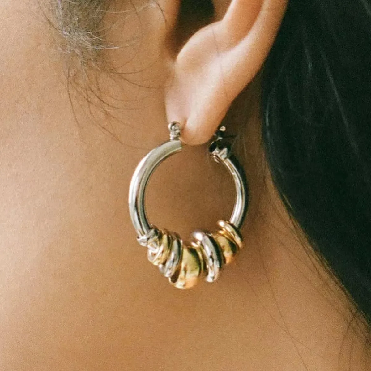 Personality Double-layer Mix Color Round Tube O-Shaped Chunky Hoop Earrings Shiny CZ Zircon Ear Clips Gold Plated Punk Jewelry