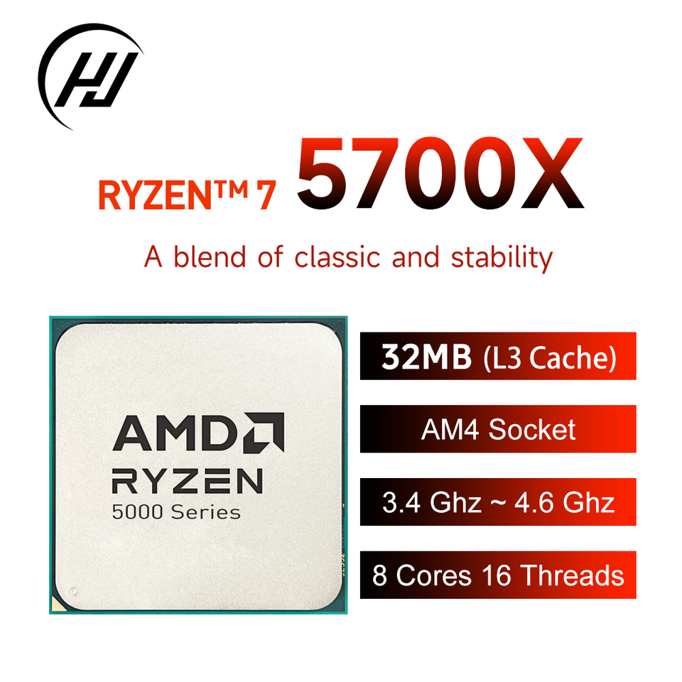 AMD Ryzen 7 5700X R7 5700X New CPU Processor 8C/16T 65W 7NM L3=32M 100-000000926 Socket AM4 DDR4 Zen 3 but without cooler