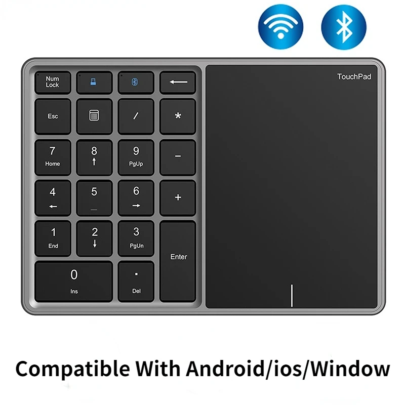 

2.4G Wireless Bluetooth Keyboard Numeric Keypad 22 Keys Digital Keyboard with Touchpad for Windows IOS Mac OS Android PC Tablet