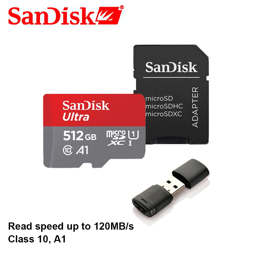 SanDisk Class10 Memory card 512GB 256GB 128GB 64GB 32GB Ultra A1 SDXC  120MB/s UHS I flash micro SD Card + Adapter + Card reader| | - AliExpress