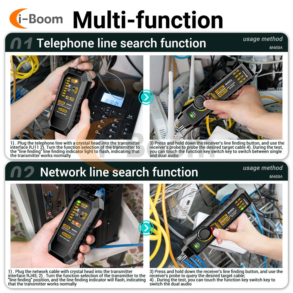 Network Cable Tester Network Analyzer Network Cable Tracker M469A Networking Analyzer RJ45 RJ11 Telephone Line Network Wire Detector Tracker Measure Cables Tool