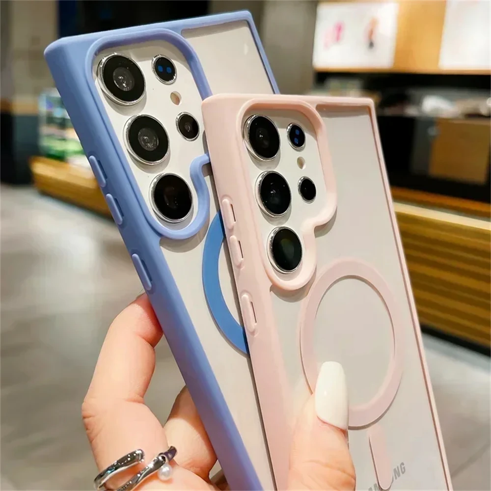 Frosted Frame Magnetic Magsafe Compatible Phone Case with Wireless Charging and Acrylic Bumper