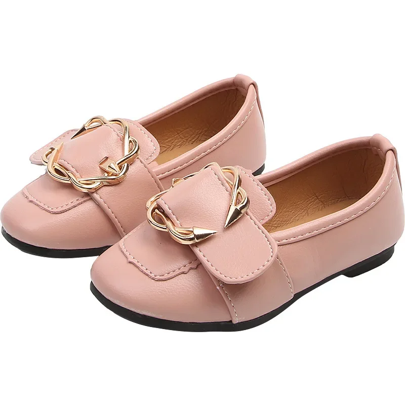 Spring Autumn Children's Leather Shoes Metal Buckle Girls Single Shoes Flat Heel Fashion Casual Shoe Soft Sole Kids