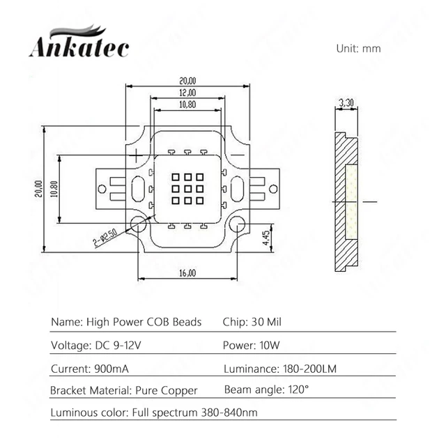 25 Chip LED 3W Per Piante - Spettro Completo 380-840nm Con PCB Per Coltivazione Indoor - Foto 4