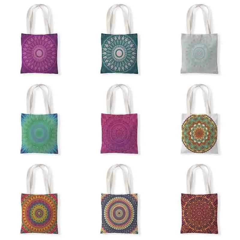 

Mandala Tote Foldable Flower ECO Reusable Canvas Portable Shoulder Handbag Folding Pouch Shopping Bag