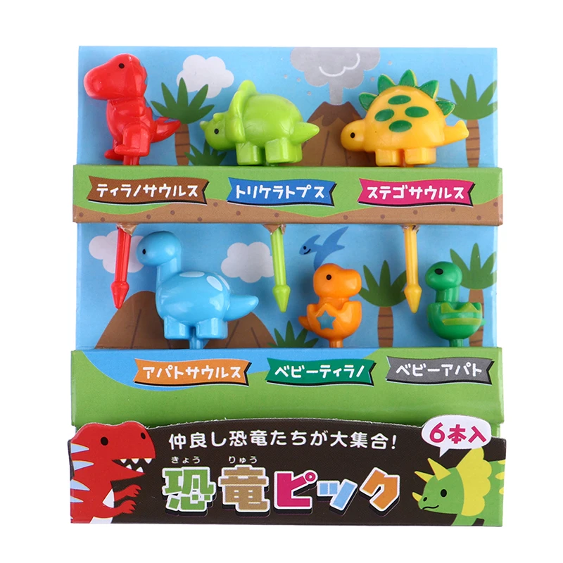 6pcs/set Dinosaur Animal Fruit Fork Mini Cartoon Food Picks Children Snack Bento Stick