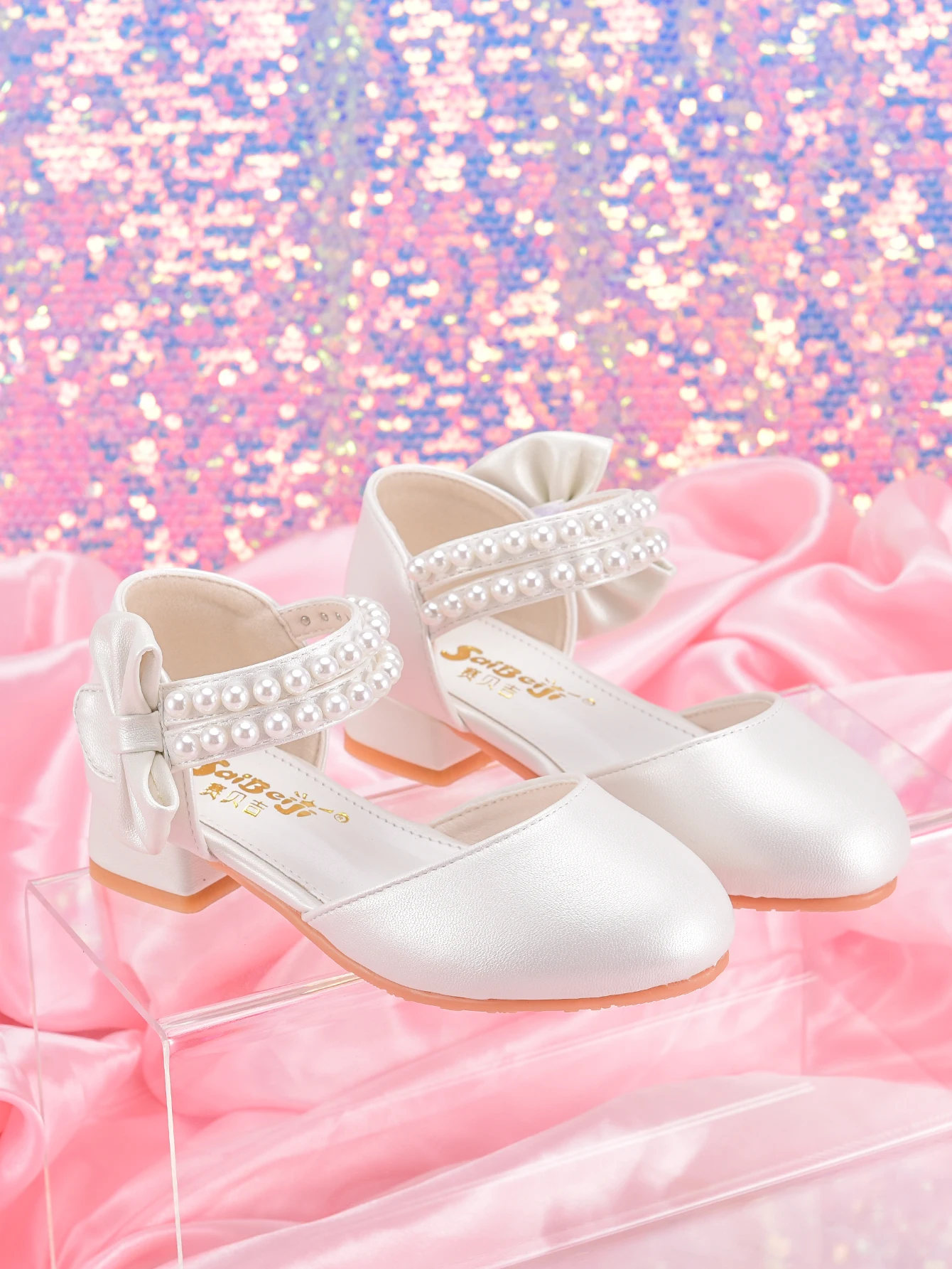 Girls' princess shoes, white high heels, paired with formal dress performances, wedding bridesmaid shoes, children's Christmas s