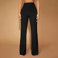 Pantalon Mia Muse Business Simple Décent Couleur Unie Taille Haute Pleine Longueur Coupe Régulière Pantalon Droit pour Femme 6
