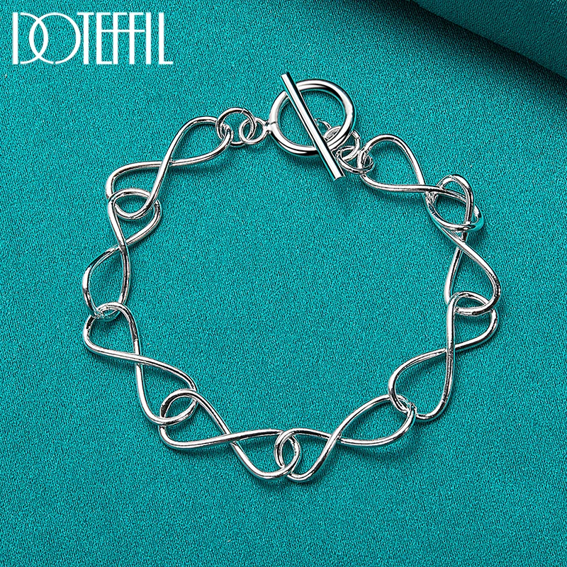 925 Sterling Silver Simple 8 Chain Necklace Bracelet Set 2pcs for Women Man Wedding Engagement Party Jewelry