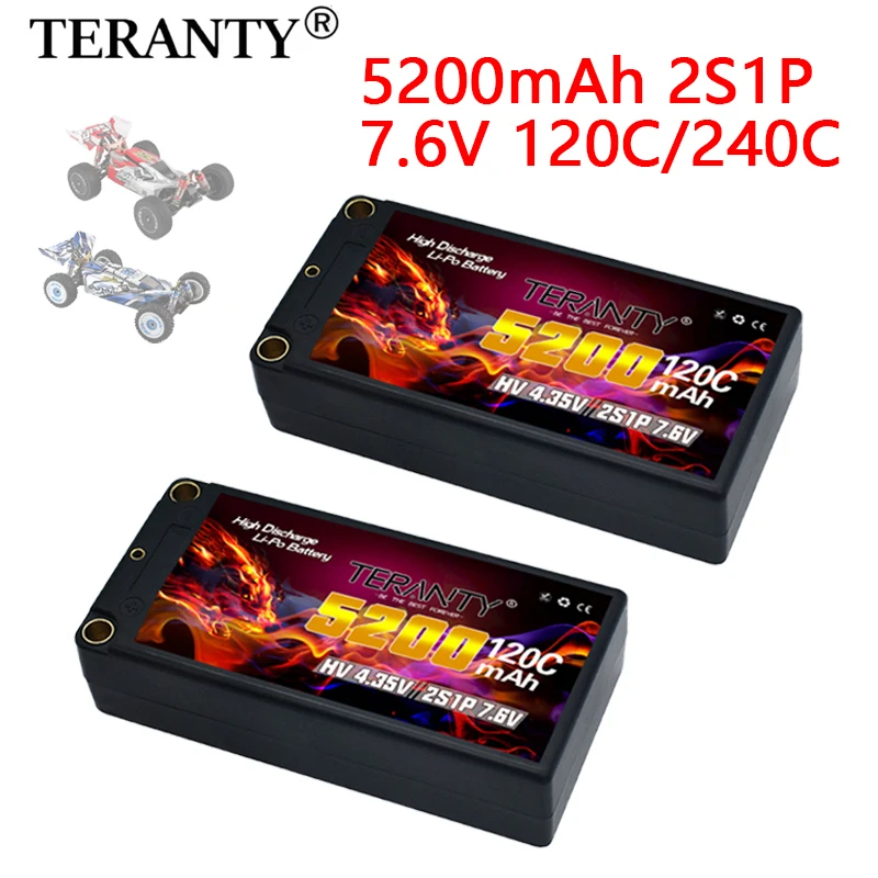 Original TERANTY 2S 7.6V 5200mAh 120C/240C Lipo Battery 1/10 Drift Racing Bigfoot Off road Hard Shell Lithium Battery HV
